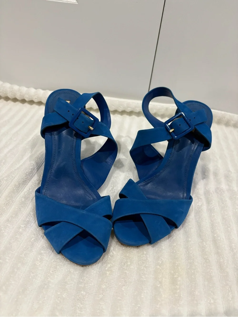 SCHUTZ Blue Suede Block Heel Platform Sandals